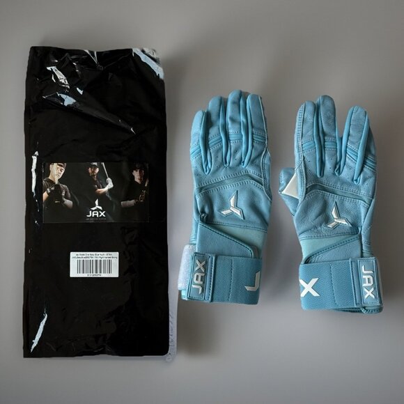 Jax Model One + Batting Gloves  Baby Blue Strap Cuff RH Web Youth M New - Picture 1 of 6